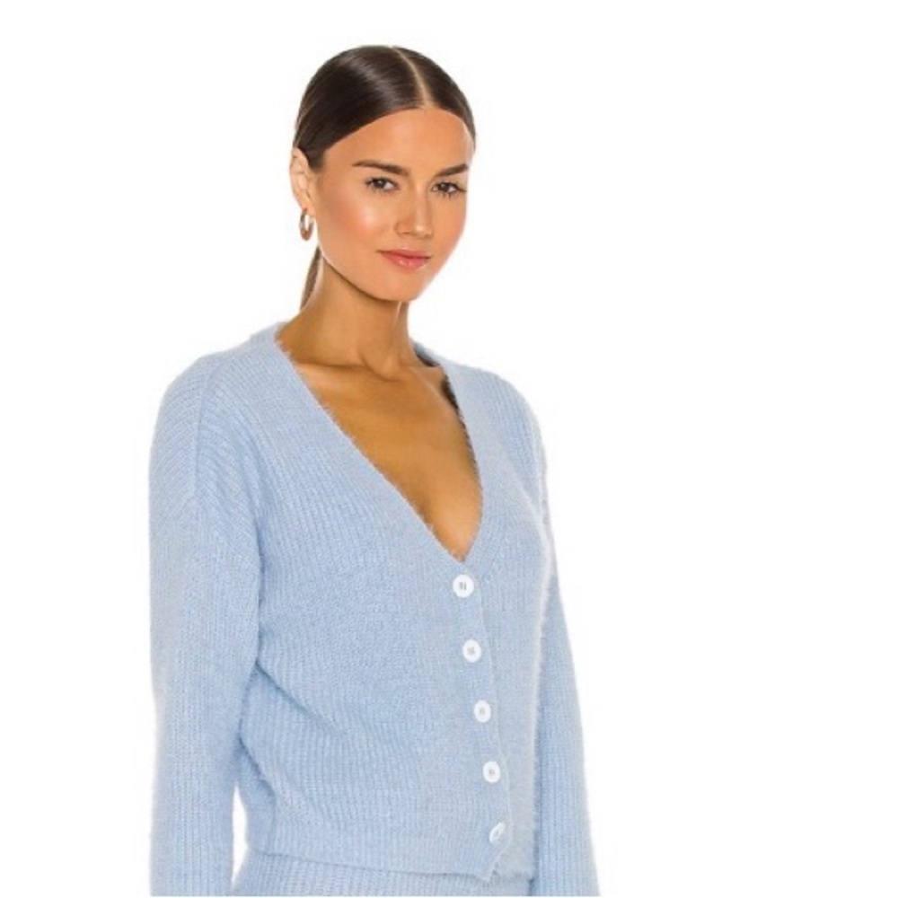 Lovers + Friends Marissa fuzzy light blue Crop cardigan Size S